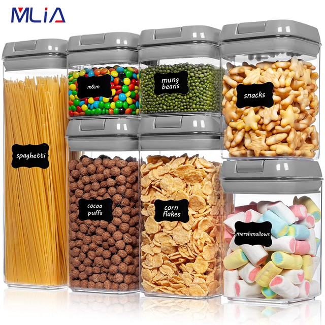 Pudełko do przechowywania żywności MLIA 7 sztuk, bez bisfenolu, z tworzywa sztucznego, przezroczyste, kuchnia lodówka, makaron, puszka multigrain - Wianko - 1