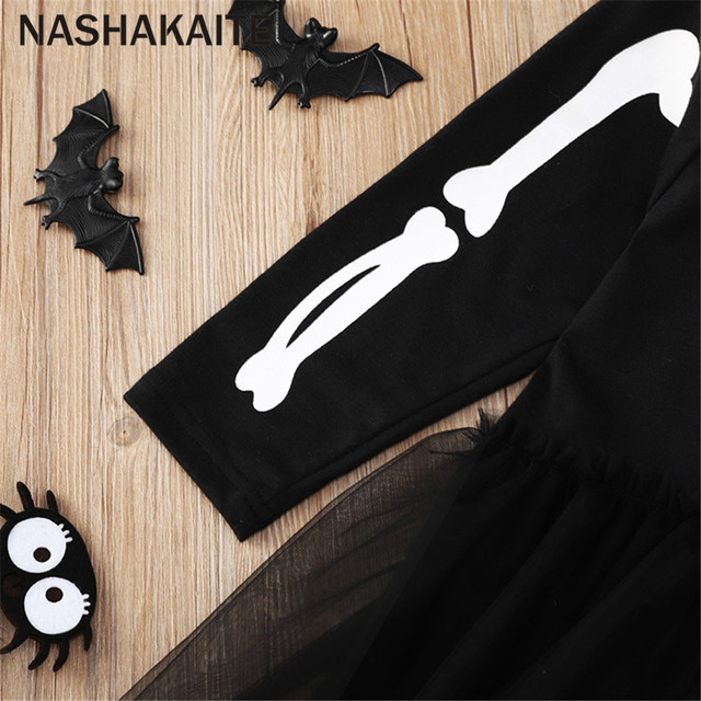 Halloweenowe przebranie dla dzieci: czarna czaszka z długim rękawem tiulowe sukienki kostiumowe dla dziewczynki - Wianko - 4