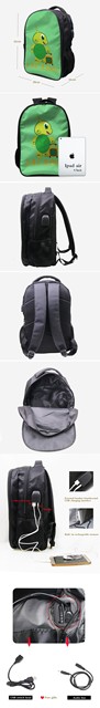 Plecak szkolny 3D z nadrukiem zwierząt dla dzieci z ładowaniem USB - Wianko - 9