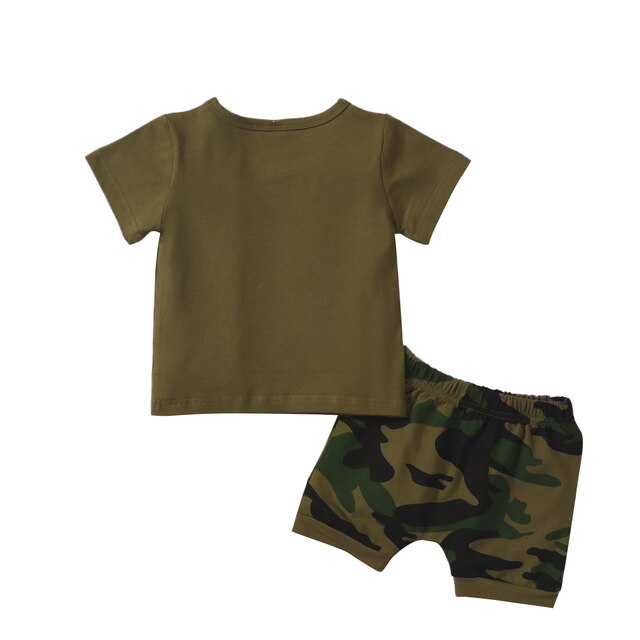 Zestaw ubrań dla chłopców: koszulka z krótkim rękawem i dekoltem w kształcie litery o, szorty kamuflażowe (6M-3T) - Wianko - 3