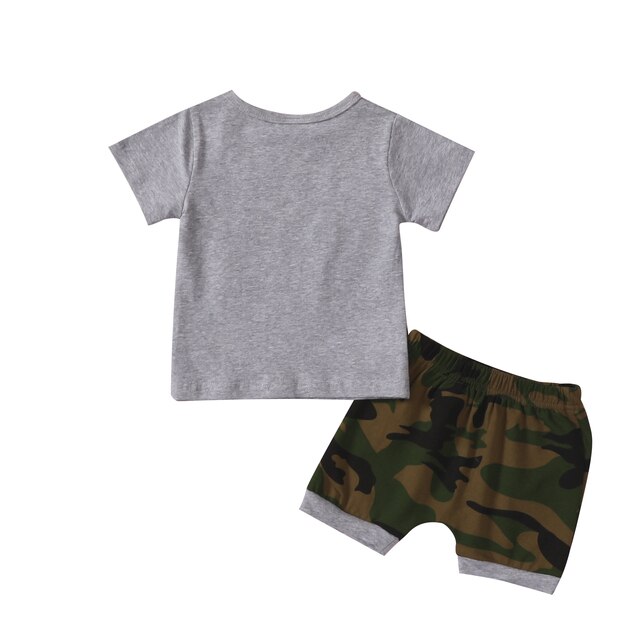 Zestaw ubrań dla chłopców: koszulka z krótkim rękawem i dekoltem w kształcie litery o, szorty kamuflażowe (6M-3T) - Wianko - 5