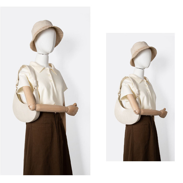Torebka damska na ramię w modnym wzorze krokodyla – projekt półksiężyc w jednolitym kolorze - Wianko - 1
