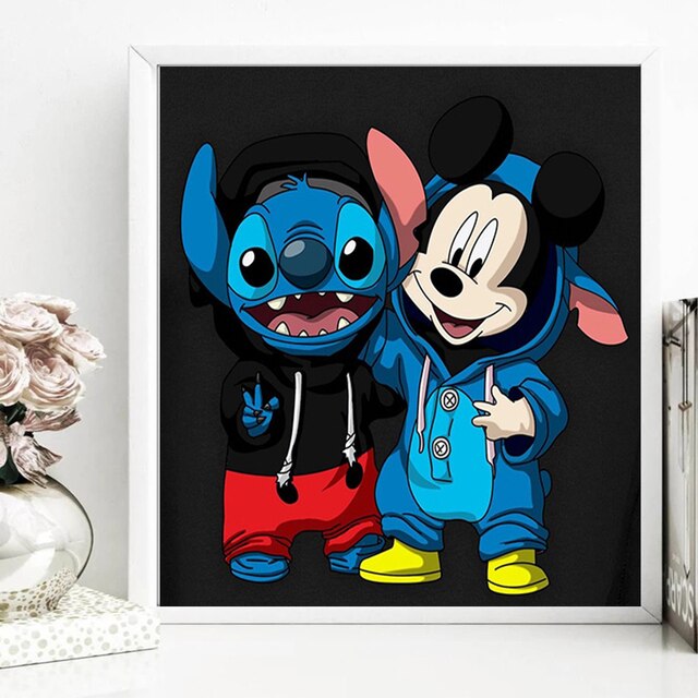 Obraz na płótnie Disney z myszką Mickey i Minnie ścieg - plakat zdobionej kaligrafią do wystrój pokoju - Wianko - 5