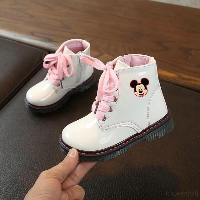 Buty jesienne/zimowe dla dzieci Mickey Kids - moda skórzane, antypoślizgowe, krótkie buty, idealne na śnieg, sportowe Sneakers dla dziewcząt i chłopców - Wianko - 3
