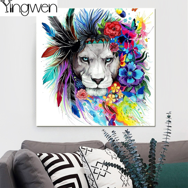 Kwiaty w żywych kolorach - Diamentowe malowanie Feather Lion 5D DIY z haftem, idealne do ozdoby domu - Wianko - 4