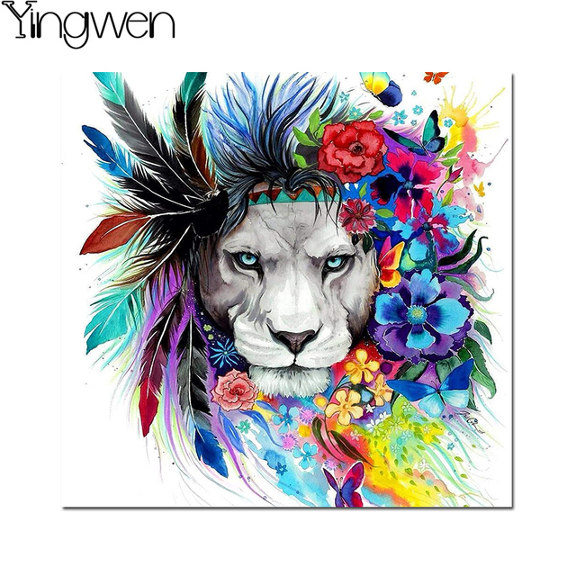 Kwiaty w żywych kolorach - Diamentowe malowanie Feather Lion 5D DIY z haftem, idealne do ozdoby domu - Wianko - 5