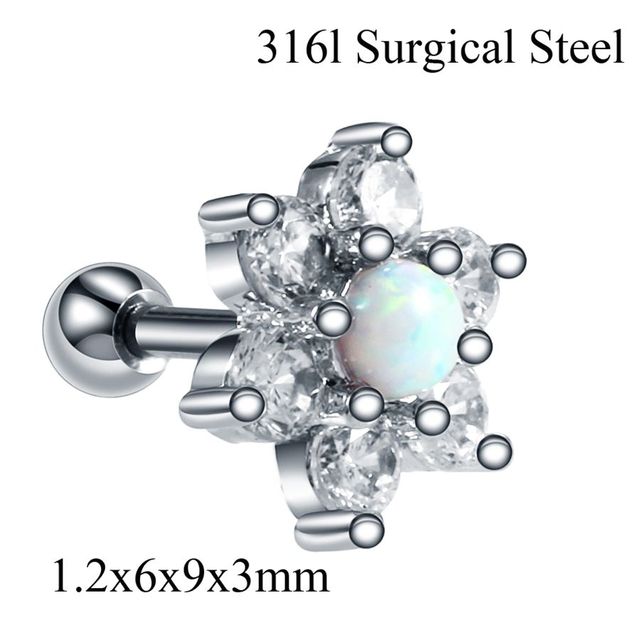 Kolczyk do ucha Helix ze stali chirurgicznej z kryształem opalowym w kształcie kwiatu Orelha Tragus 16G - Wianko - 9