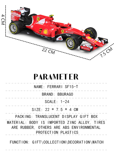 Model samochodu Bburago 1:24 Ferrari SF15-T F1 2015 - dekoracyjna kolekcjonerska symulacja formuły jeden - Wianko - 9
