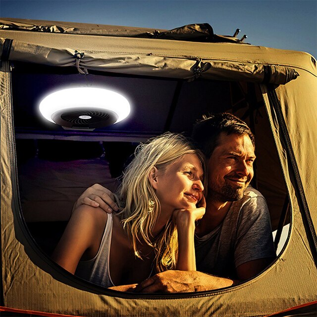 Przenośny wiatrak zasilany przez USB z oświetleniem LED, idealny do kempingu i podróży, z możliwością zawieszenia na haczyku. Lampa namiotowa i żyrandol z wentylatorem do użytku na zewnątrz, idealna na obozy i wędrówki nocne - Wianko - 2