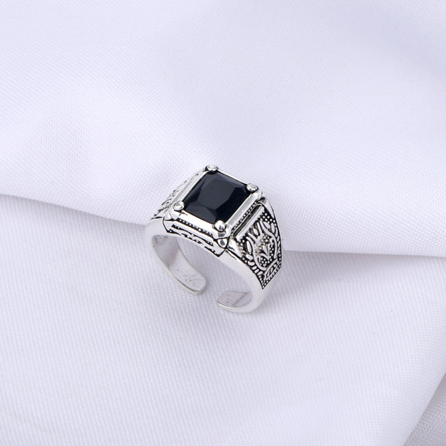 Pierścień męski retro z czarnym kryształem, 100% srebro próby 925, oryginalna biżuteria, idealny prezent na Boże Narodzenie - Wianko - 4