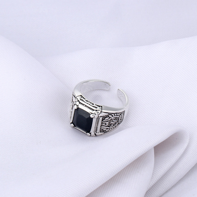 Pierścień męski retro z czarnym kryształem, 100% srebro próby 925, oryginalna biżuteria, idealny prezent na Boże Narodzenie - Wianko - 6
