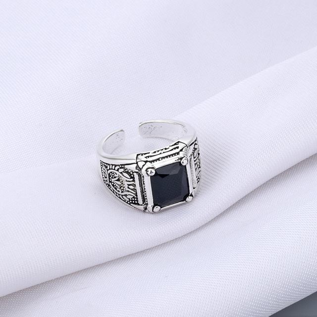 Pierścień męski retro z czarnym kryształem, 100% srebro próby 925, oryginalna biżuteria, idealny prezent na Boże Narodzenie - Wianko - 5