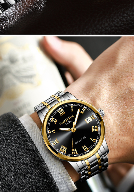Męski zegarek automatyczny marki FNGEEN z kalendarzem, wodoodporny, biznesowy zegarek mężczyzny - Hollow - Wianko - 9