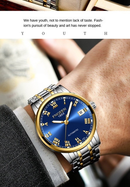 Męski zegarek automatyczny marki FNGEEN z kalendarzem, wodoodporny, biznesowy zegarek mężczyzny - Hollow - Wianko - 2