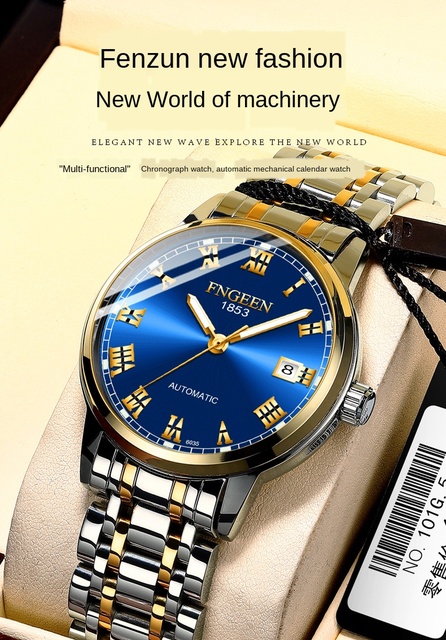 Męski zegarek automatyczny marki FNGEEN z kalendarzem, wodoodporny, biznesowy zegarek mężczyzny - Hollow - Wianko - 1
