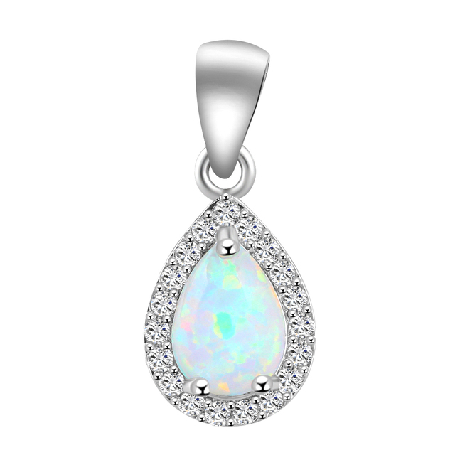 Wisiorek biały ognisty Opal, wysokiej jakości, posrebrzane, styl kropli wody, biżuteria OP419A - Wianko - 2