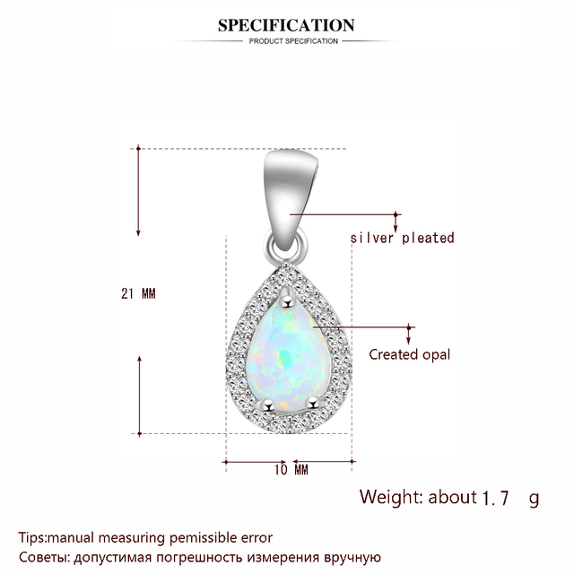 Wisiorek biały ognisty Opal, wysokiej jakości, posrebrzane, styl kropli wody, biżuteria OP419A - Wianko - 3