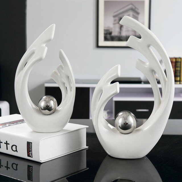 Nowoczesne ceramiczne figurki srebrno-białe kochanka do dekoracji salonu, pulpitu, regału i stołu - Wianko - 6
