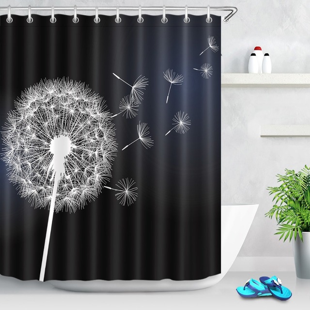 Czarny dmuchawiec - zasłona prysznicowa z nadrukiem roślin - estetyczna kurtyna łazienkowa - dekoracja do sypialni - Wianko - 3
