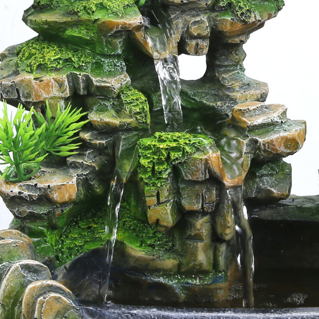 Biurowa fontanna-wodospad z płynącą wodą i kolorowymi diodami LED - ozdoba stołowa, Figurki i miniatury - Wianko - 4