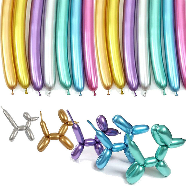 50/100 sztuk długich błyszczących, metalowych, perłowych balonów lateksowych w kolorach chromu do dekoracji urodzin - Wianko - 2
