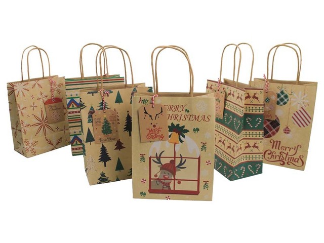 Nowa torba na prezenty świąteczne z papierowym pakowym dnem, z liną na ramię i dekoracją w formie świątecznej windmills - Wianko - 2