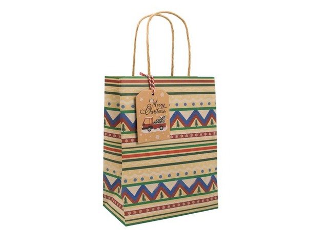 Nowa torba na prezenty świąteczne z papierowym pakowym dnem, z liną na ramię i dekoracją w formie świątecznej windmills - Wianko - 3
