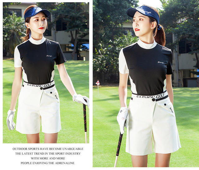 Damska koszulka golfowa ze stojącym kołnierzem, krótkim rękawem i ochroną przed słońcem dla golfa - Wianko - 20