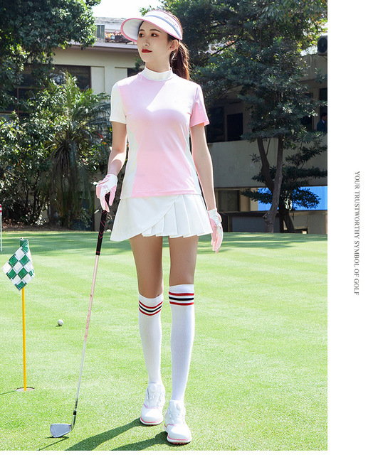 Damska koszulka golfowa ze stojącym kołnierzem, krótkim rękawem i ochroną przed słońcem dla golfa - Wianko - 15