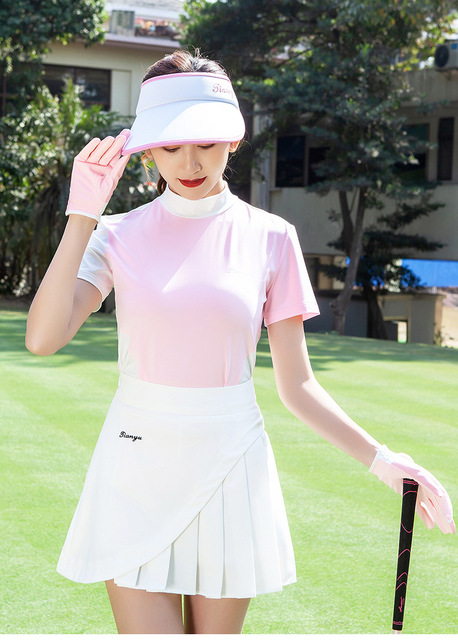 Damska koszulka golfowa ze stojącym kołnierzem, krótkim rękawem i ochroną przed słońcem dla golfa - Wianko - 4