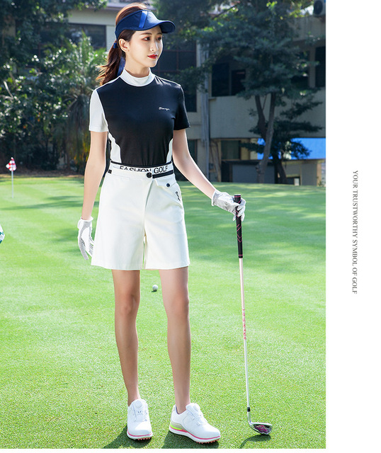 Damska koszulka golfowa ze stojącym kołnierzem, krótkim rękawem i ochroną przed słońcem dla golfa - Wianko - 21