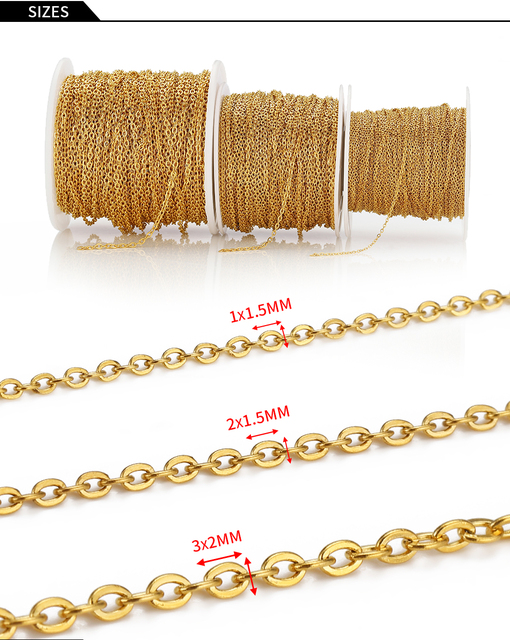 Stalowy nierdzewny łańcuch 2 metry, 1.5/2/3mm szerokość, kształt O, stalowo-złoty, do biżuterii - Wianko - 1