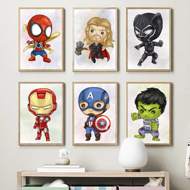 Obraz ścienny na płótnie Disney Cartoon Mini Avengers Iron Man Thor Marvel Superhero dla dzieci - Wianko - 4