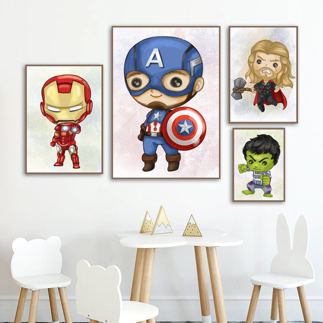 Obraz ścienny na płótnie Disney Cartoon Mini Avengers Iron Man Thor Marvel Superhero dla dzieci - Wianko - 6