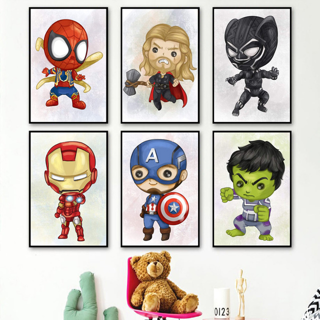 Obraz ścienny na płótnie Disney Cartoon Mini Avengers Iron Man Thor Marvel Superhero dla dzieci - Wianko - 5