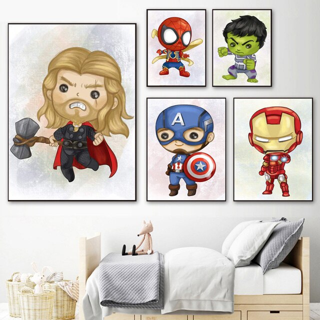 Obraz ścienny na płótnie Disney Cartoon Mini Avengers Iron Man Thor Marvel Superhero dla dzieci - Wianko - 3