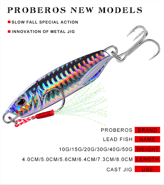 Przynęta na połów okoni: PROBEROS Metalowa Jigging Bait 10g-15g-20g-30g-40g-50g, Casting Jig łyżka Sea Tackle - 1 szt - Wianko - 12