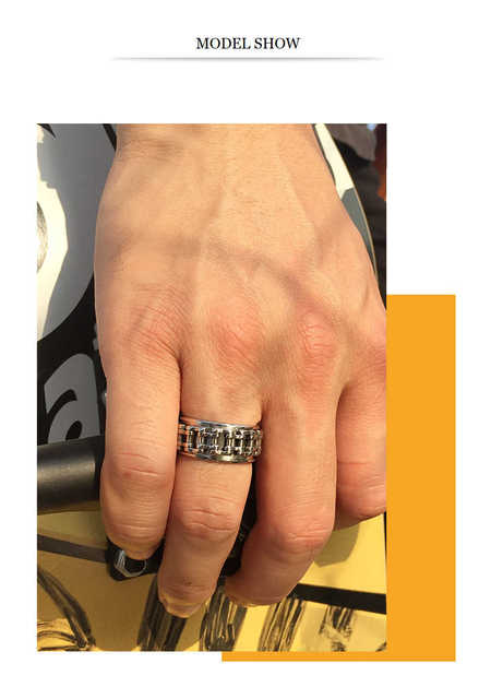 Stylowy pierścionek męski typu Fidget Ring ze łańcuszkiem, stal nierdzewna, łagodzi lęk - Wianko - 1