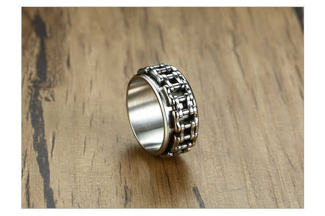 Stylowy pierścionek męski typu Fidget Ring ze łańcuszkiem, stal nierdzewna, łagodzi lęk - Wianko - 5