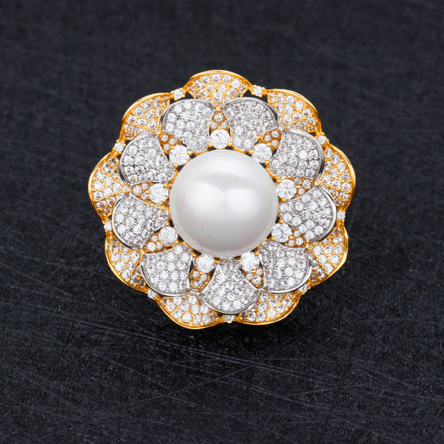Pierścionek dla kobiet Bride Talk - luksusowe, kwiatowe perły z cyrkoniami Indian Dubai - Wianko - 4