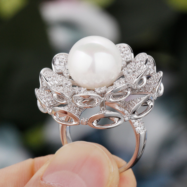Pierścionek dla kobiet Bride Talk - luksusowe, kwiatowe perły z cyrkoniami Indian Dubai - Wianko - 3