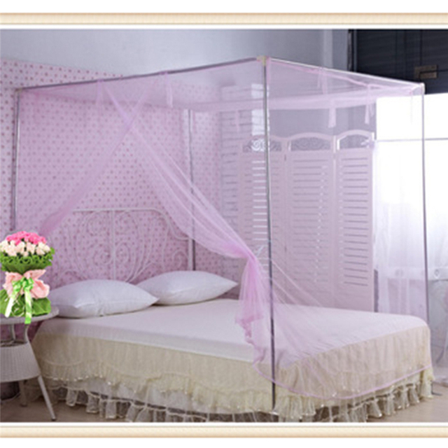 Podwójne łóżko koronkowe z baldachimem i moskitierą w pełnym wymiarze, biało-różowe - Wianko - 4