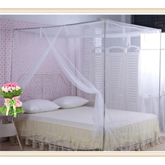 Podwójne łóżko koronkowe z baldachimem i moskitierą w pełnym wymiarze, biało-różowe - Wianko - 3
