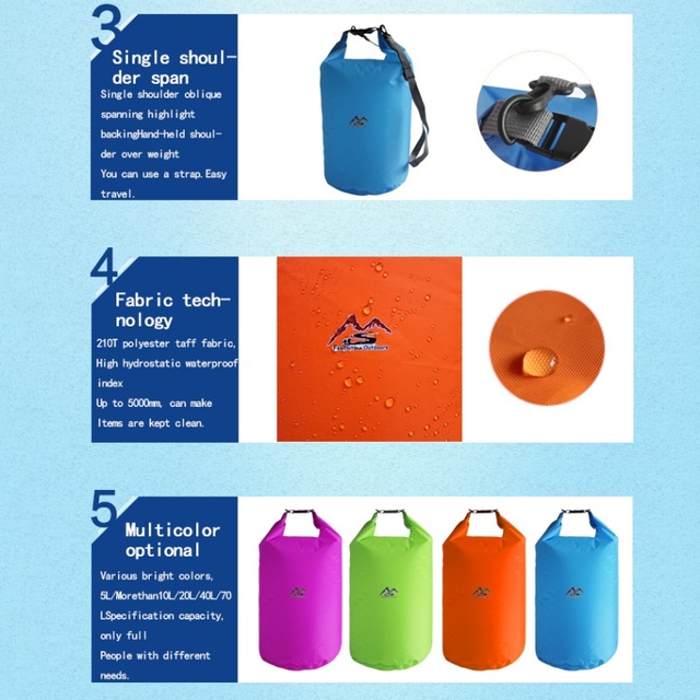 Sucha torba pływająca wodoodporna 5L/10L/20L/40L/70L do pływania, łódki, wędkarstwa, raftingu - Wianko - 9
