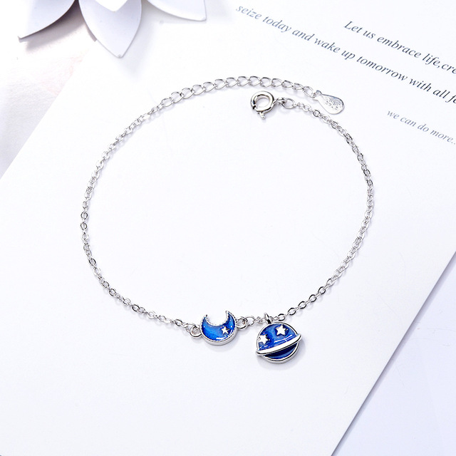 Bransoletka 925 Sterling Silver Blue emalia Glaze Planet Stars Moon dla kobiet - PONYKISS Trendy Fine Jewelry - Wianko - 4