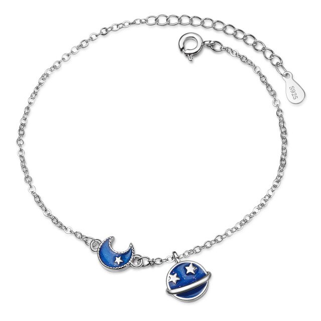 Bransoletka 925 Sterling Silver Blue emalia Glaze Planet Stars Moon dla kobiet - PONYKISS Trendy Fine Jewelry - Wianko - 5