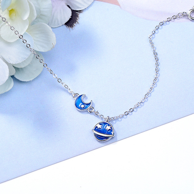Bransoletka 925 Sterling Silver Blue emalia Glaze Planet Stars Moon dla kobiet - PONYKISS Trendy Fine Jewelry - Wianko - 3