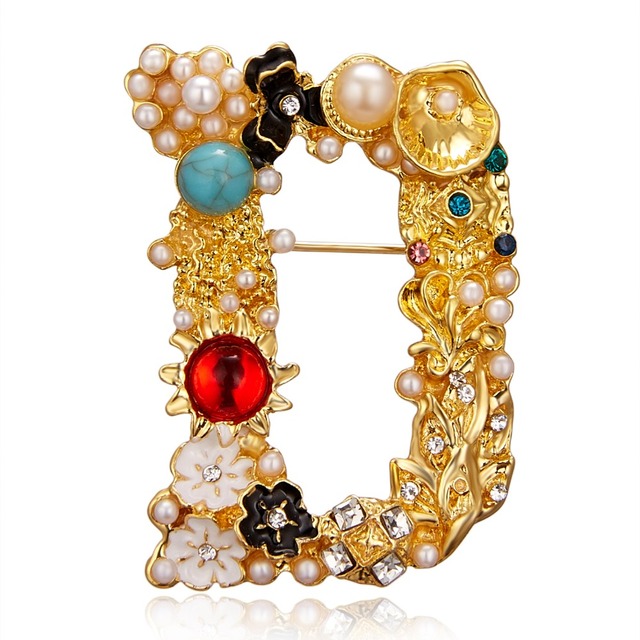 Nowa broszka Rinhoo - luksusowe litery D, wykwintne, eleganckie. Broszka z imitacji diamentu, ozdobiona perłami. Kolorowa moda, idealny prezent dla kobiet - Wianko - 40