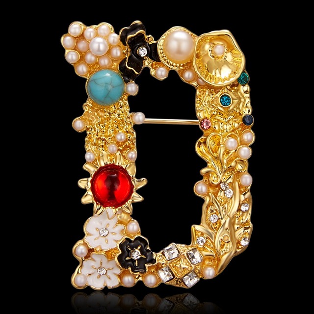 Nowa broszka Rinhoo - luksusowe litery D, wykwintne, eleganckie. Broszka z imitacji diamentu, ozdobiona perłami. Kolorowa moda, idealny prezent dla kobiet - Wianko - 41