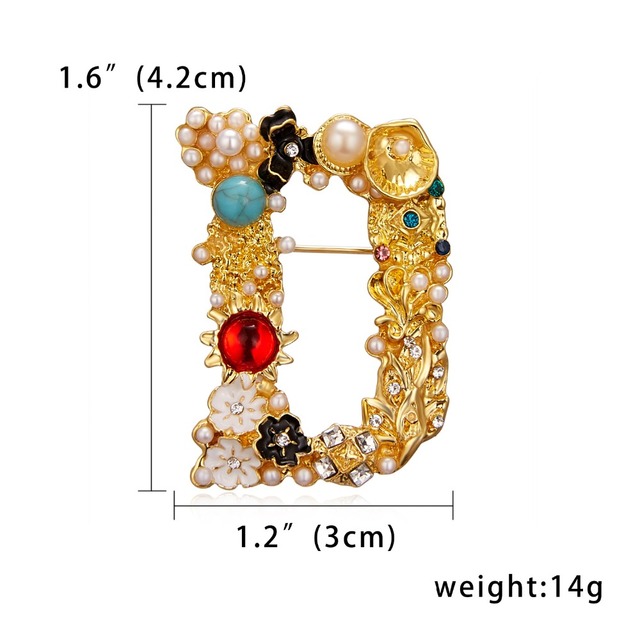 Nowa broszka Rinhoo - luksusowe litery D, wykwintne, eleganckie. Broszka z imitacji diamentu, ozdobiona perłami. Kolorowa moda, idealny prezent dla kobiet - Wianko - 39